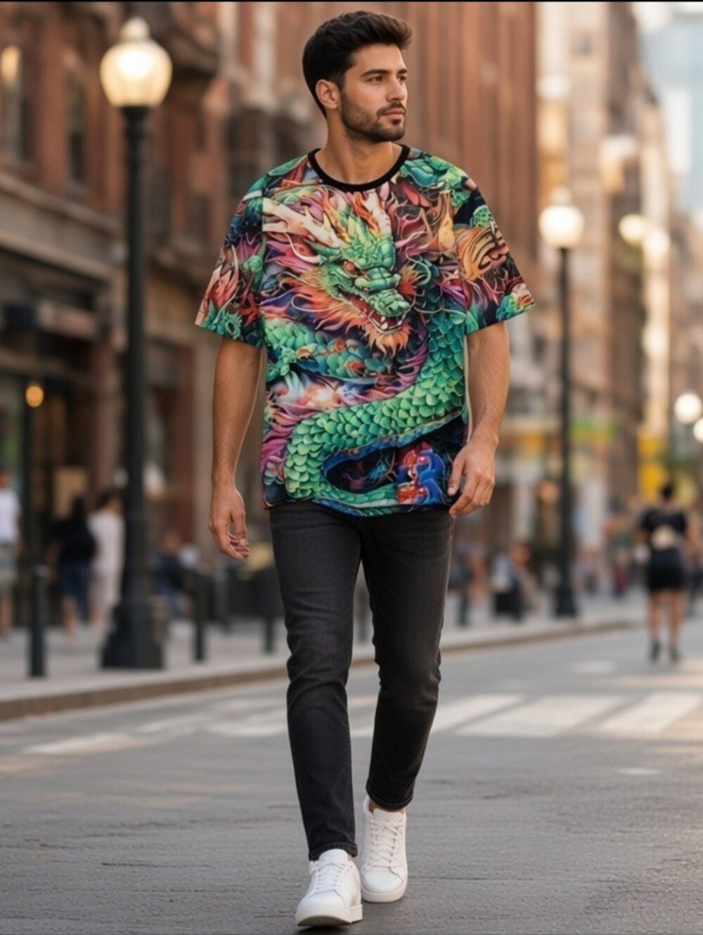 Men's Asian Size 3XL Dragon All Over 3D Graphic Print Multi-colored Streetwear.